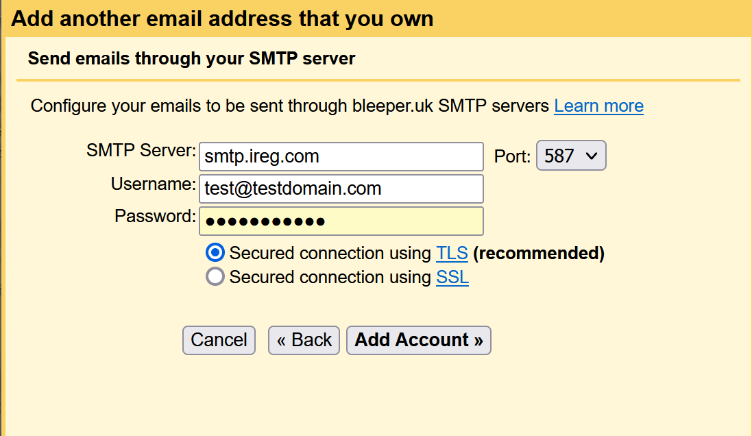 SMTP settings for gmail